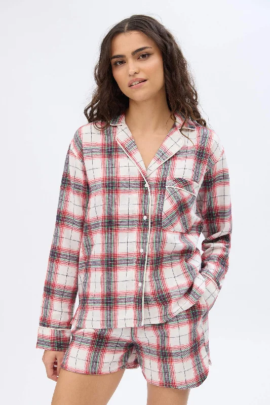 Plaid Flannel Button-Up Pajama Shirt