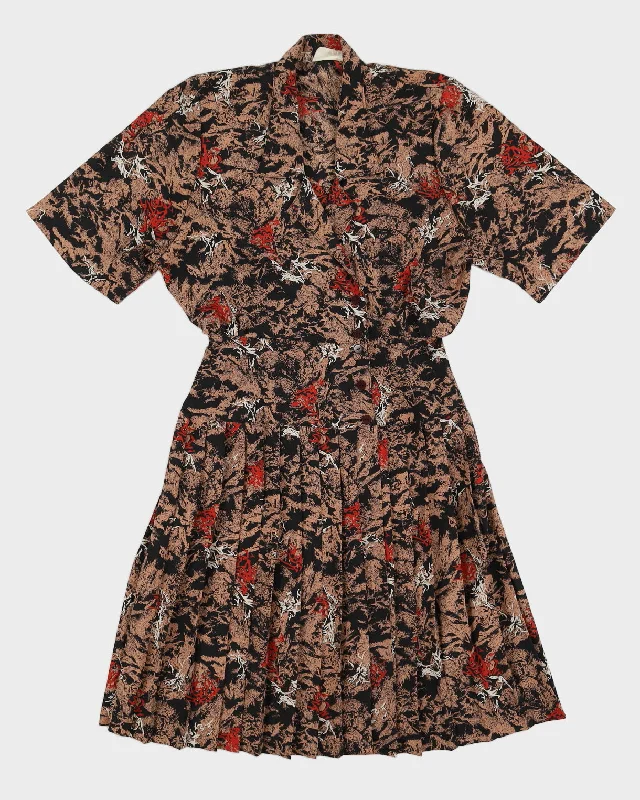 Brown Patterned Tea Dress - M