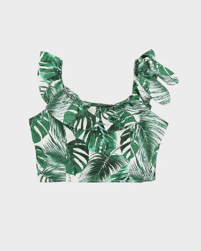 Guess Green Patterned Cropped Blouse - M