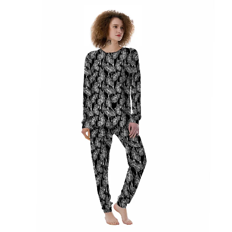 Monochrom Butterfly Print Pattern Women's Pajamas