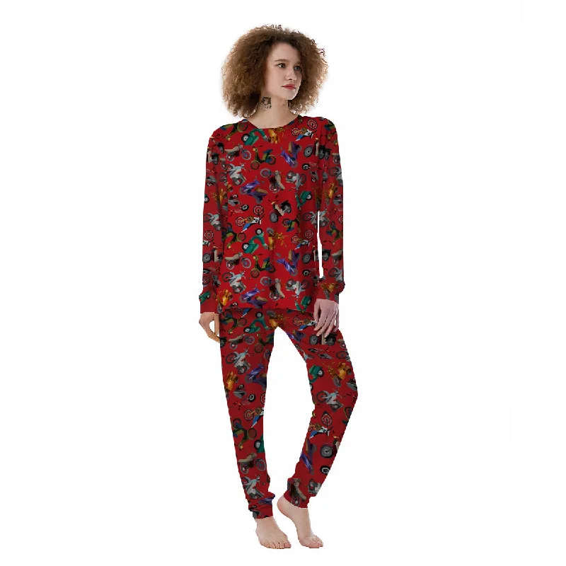 Motorcycle And Red Print Pattern Women's Pajamas