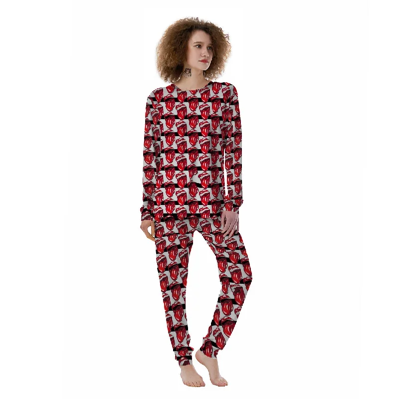 Mouth And Tongue Stripe Print Pattern Women's Pajamas