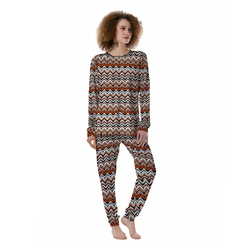 Multicolor Hand Drawn Zigzag Print Women's Pajamas