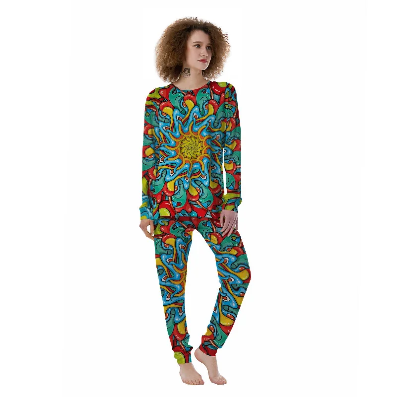 Multicolor Psychedelic Hippie Print Women's Pajamas