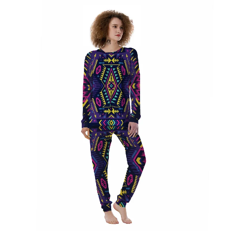 Multicolor Tribal Navajo Geometric Print Women's Pajamas