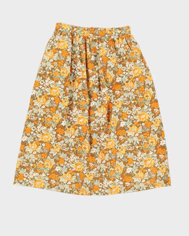 Vintage Brown & Orange Floral High Waisted Skirt - XS