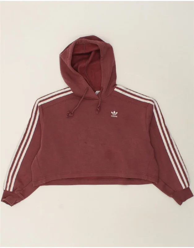 ADIDAS Womens Oversized Crop Hoodie Jumper UK 8 Small  Maroon Cotton