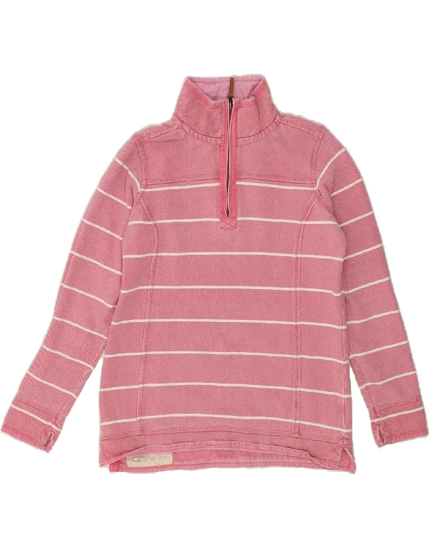 FAT FACE Womens Zip Neck Sweatshirt Jumper UK 10 Small Pink Striped Cotton