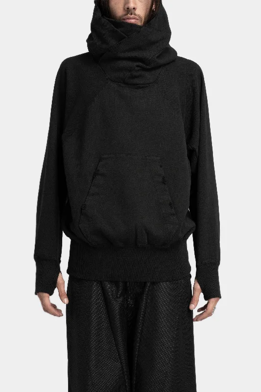 Cross neck hooded raglan sweatshirt