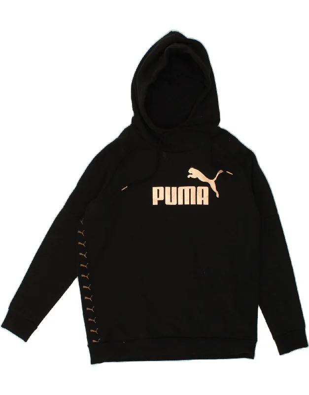 PUMA Womens Oversized Graphic Hoodie Jumper UK 8 Small  Black Cotton