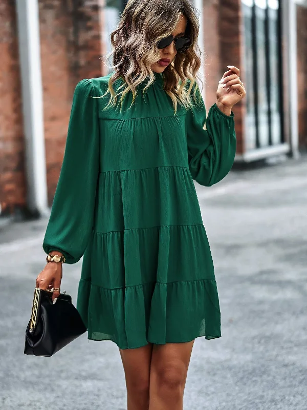 Fashion Long Sleeve O-Neck Loose Mini Dress