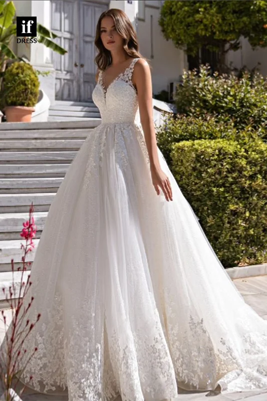 71145 - Goegeous A-Line V-Neck Lace Appliques Bohemian Wedding Dress