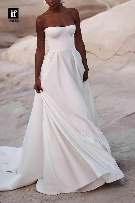 71206 - A-Line Strapless Scoop Sleeveless Beach Wedding Dress with Pockets