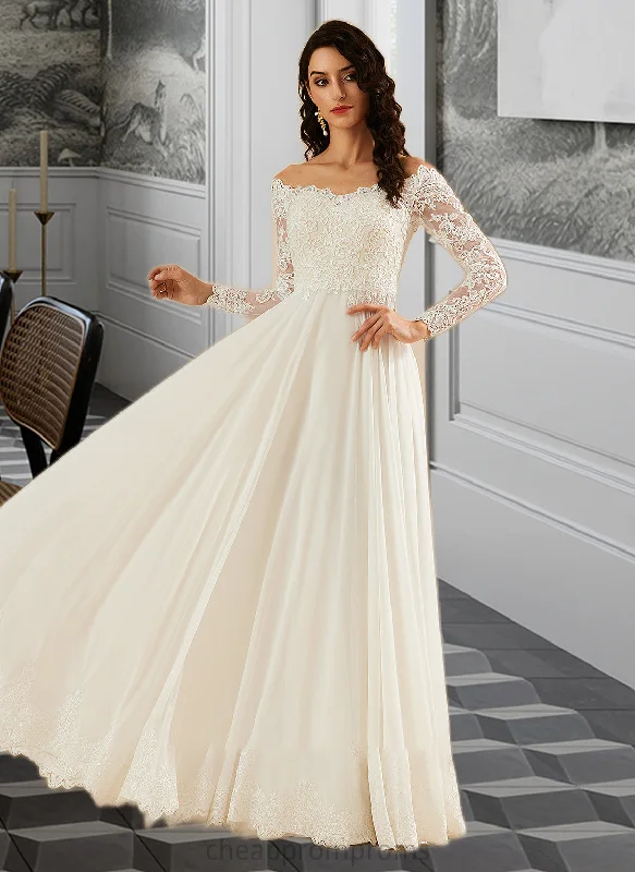 Kiara A-Line Off-the-Shoulder Sweep Train Wedding Dress With Lace STIP0013734