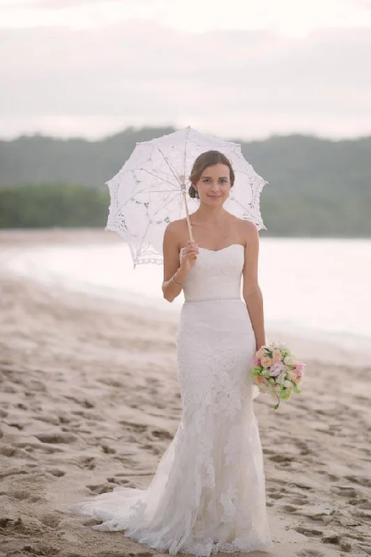 Subtle Sweetheart Strapless Lace Mermaid White Sleeveless Tulle Beach Wedding Dresses WK278