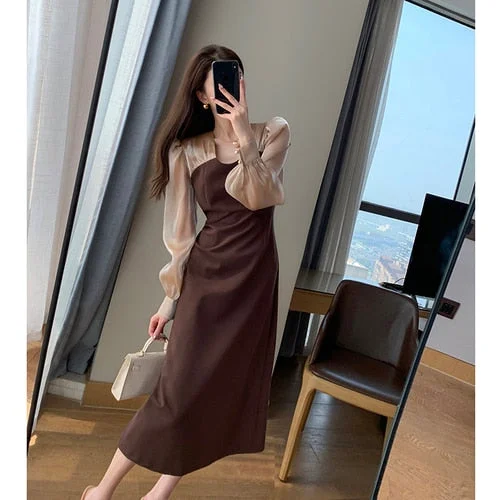 Coffee long dress