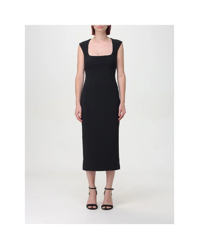 PINKO  Womens Black Midi Dress Sleeveless Square Neck Bodycon Fit