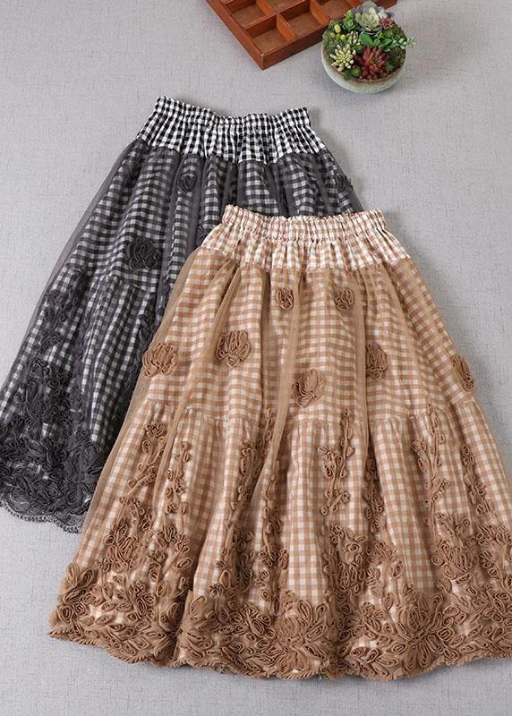 Boutique Khaki Plaid Tulle Patchwork Fall Floral Skirts