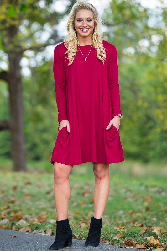 Piko Long Sleeve Swing Dress - WineSALE-