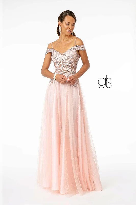 Sheer Bodice Mesh A-Line Long Prom Dress