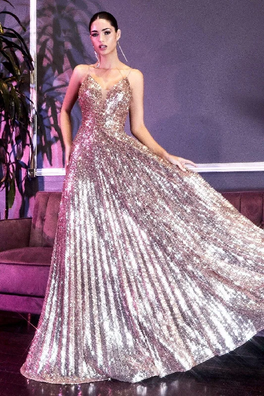 Cinderella Divine CH189 Sparkling Iridescent Long Prom Dress