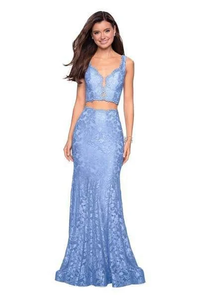 La Femme - 27302 Two Piece Allover Lace Mermaid Gown