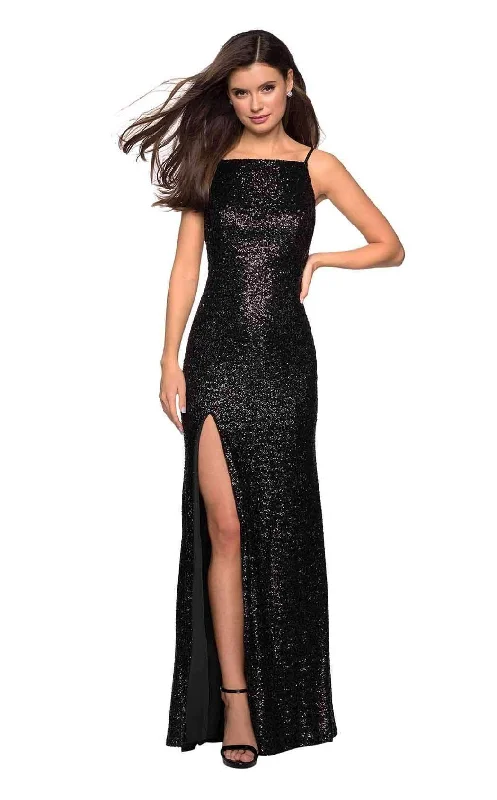 La Femme - 27585 Sequined Backless High Slit Long Gown