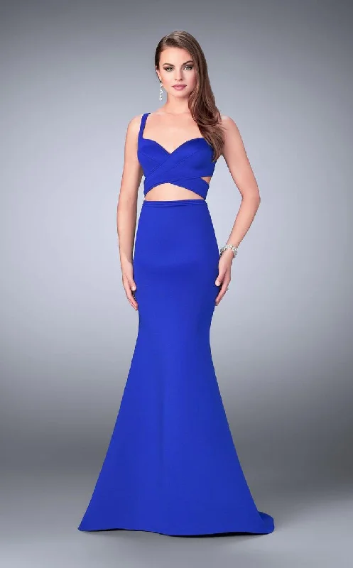 La Femme - 24288 Classy Crisscrossed Crop Top Long Evening Gown