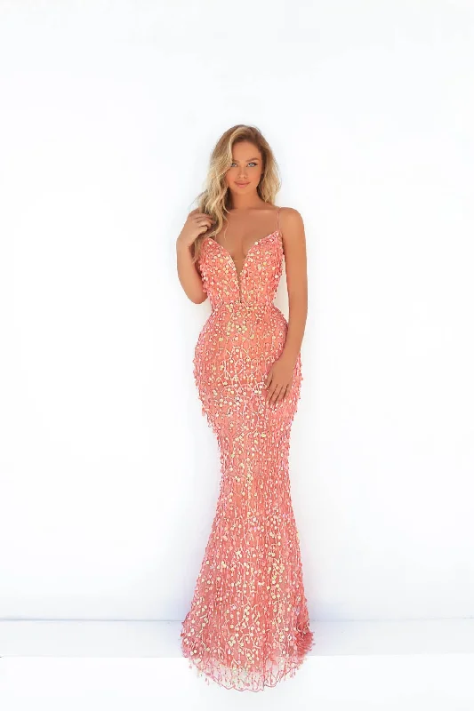 Tarik Ediz - 51048 Sequin Ornate Fitted Evening Dress