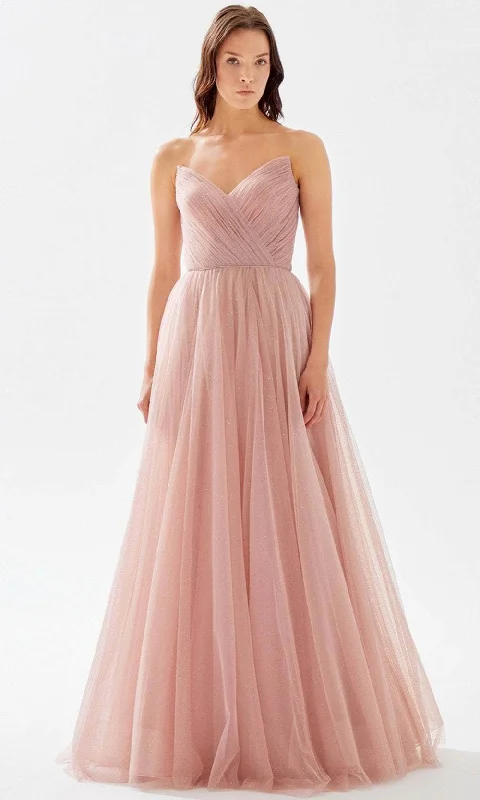 Tarik Ediz 52078 - V-Neck Ruched A-Line Prom Gown