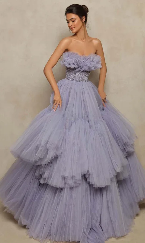 Tarik Ediz - 98031 Strapless Tulle Beaded Plus Size Prom Gown