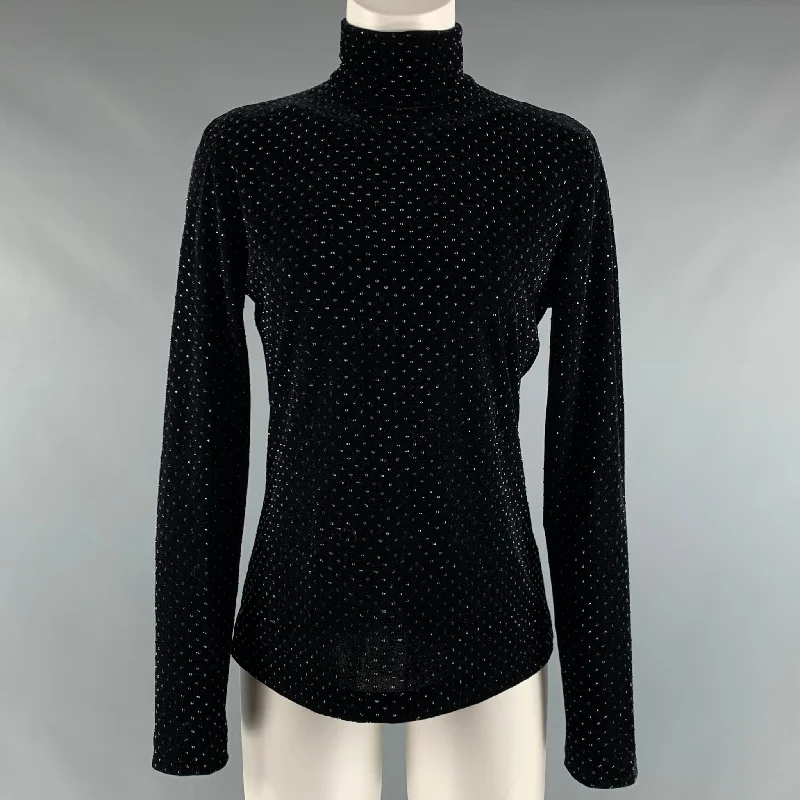 AKRIS Size 8 Black Polyester Beaded Turtleneck Dress Top