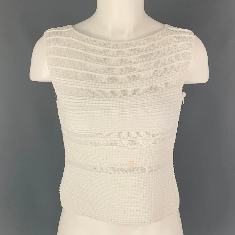 ALAIA Size 6 White Cotton Blend Textured Sleeveless Dress Top