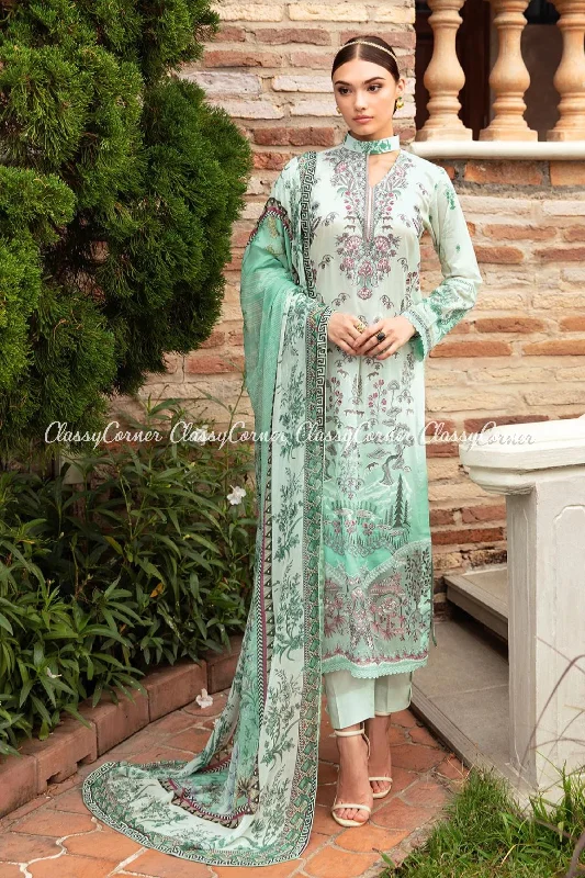 Aqua Green Embroidered Lawn 3pc Formal Suit