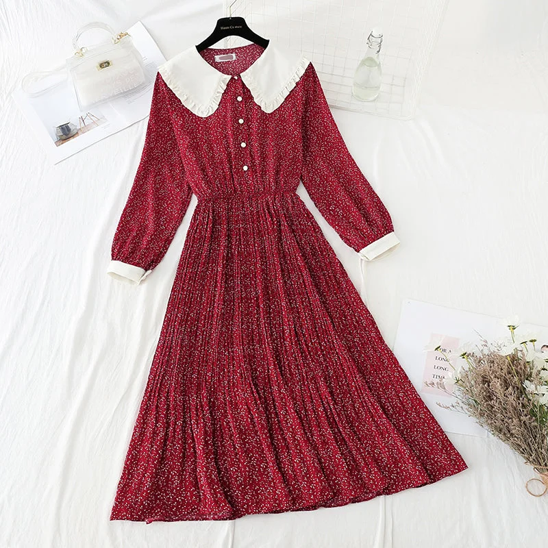 Baby collar pleated thin age reducing dress  4065