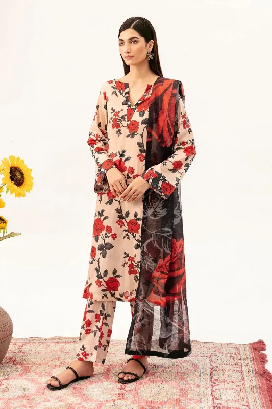 Beige Black 3pc Lawn Salwar Kameez