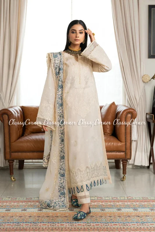 Beige Lawn Pakistani Salwar Kameez