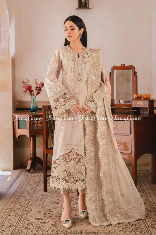 Beige Lawn Pakistani Salwar Kameez