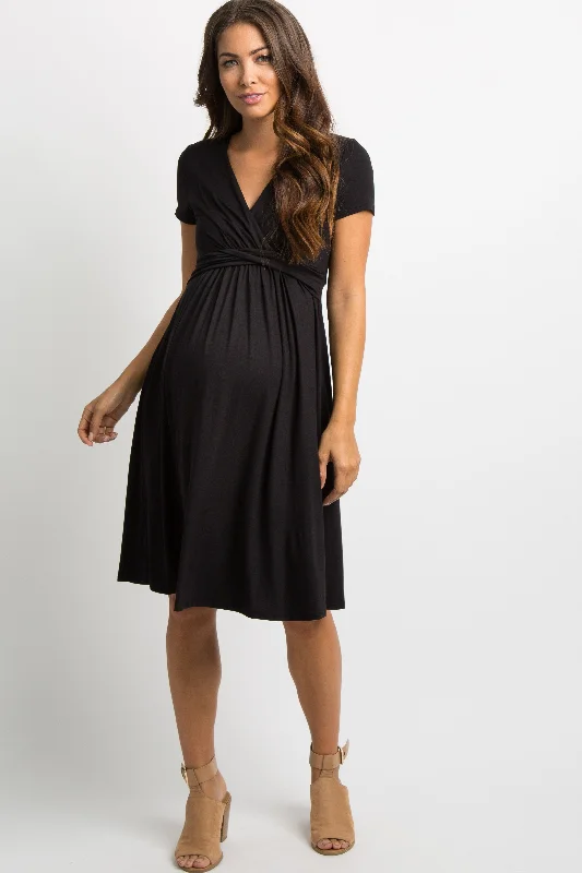 Black Draped Front Maternity/Nursing Dress