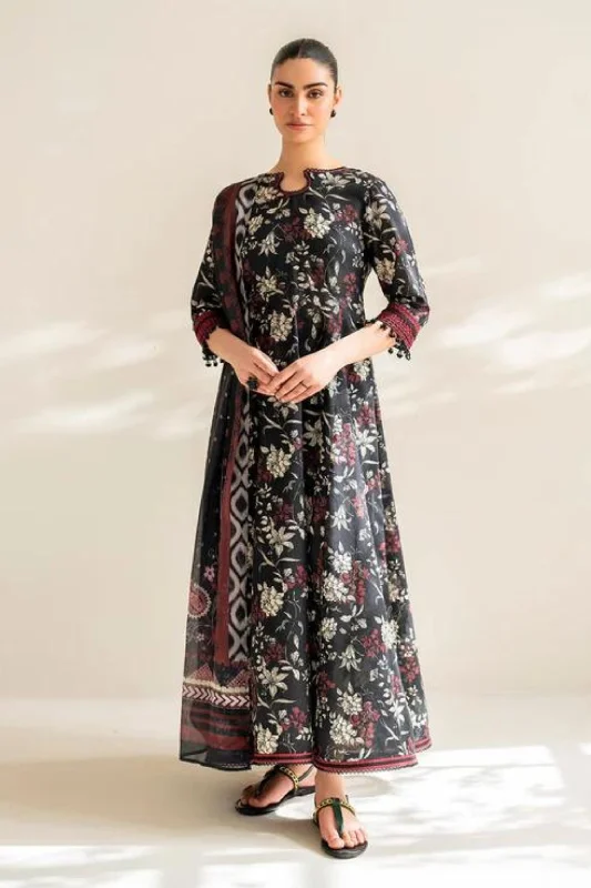 Black Maroon Lawn Frock Outfit