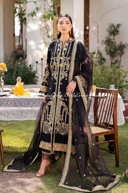 Black Readymade Lawn Embroidered Suit