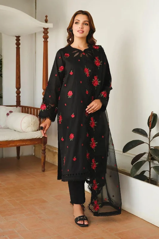 Black Red Embroidered Lawn Suit