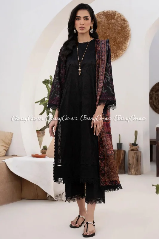 Black Red Lawn Embroidered 3pc Suit