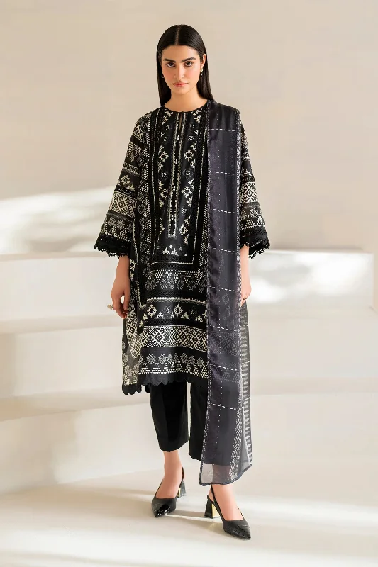 Black White Pakistani Lawn 3PC Suit