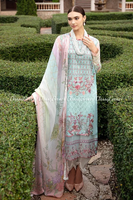 Blue Pink Lawn Embroidered 3pc Suit