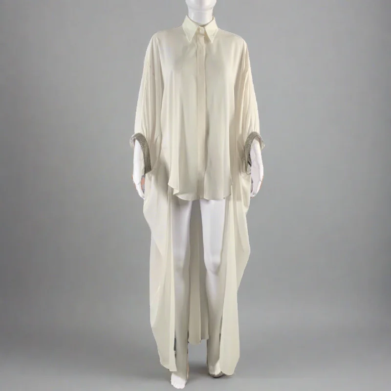 BRUNELLO CUCINELLI Size XS White Silver Silk Elastane Embellishment Dress Top