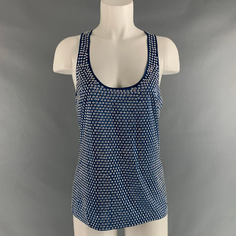 BURBERRY PRORSUM Size M Blue Silver Silk  Elastane Studded Racerback Dress Top