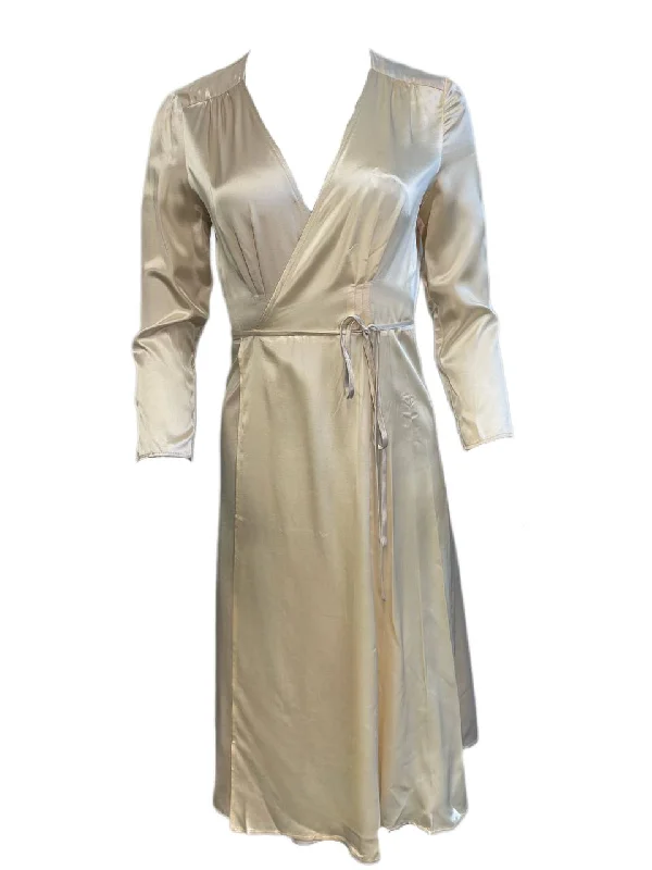 CALLIPYGIAN Women's Taupe Cornsilk Colorblock Wrap Dress NWT