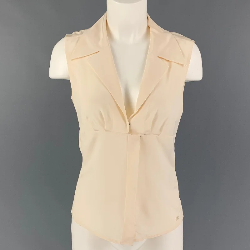 CHANEL 00100 05P Size 4 Beige Silk Sleeveless Dress Top