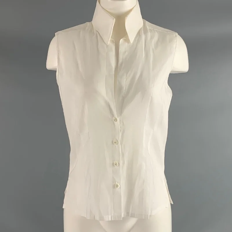 CHANEL Size 8 White Cotton Sleeveless Dress Top